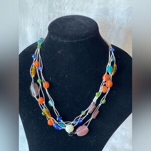 Vintage colorful, Boho glass beaded multi strand statement necklace